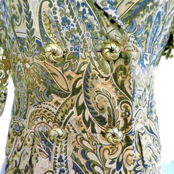 Express Design Blazer Double Breasted Brocade Paisley Goldtone Novelty Buttons 6 - Picture 6 of 9